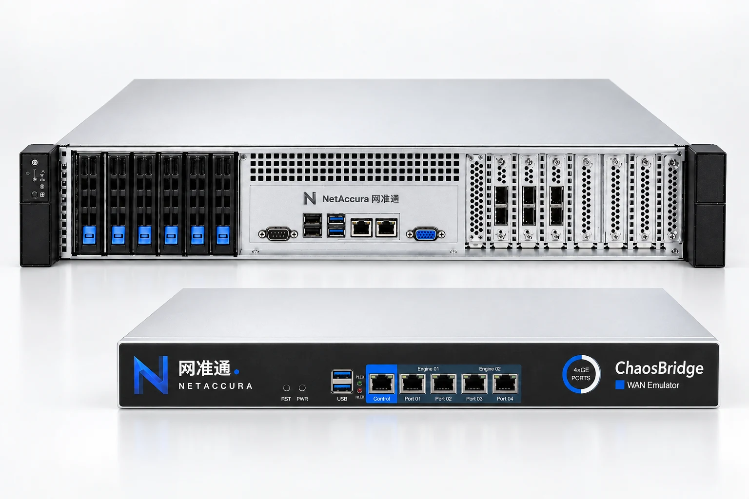 NetAccura ChaosBridge N60G rackmount WAN emulator and WE-101 N4G WAN emulator